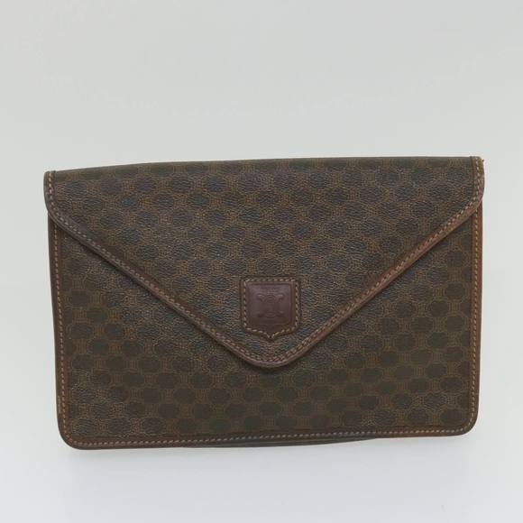 CELINE Macadam Canvas Clutch Bag PVC Leather 2Set Brown Auth ar10789 - Picture 9 of 14